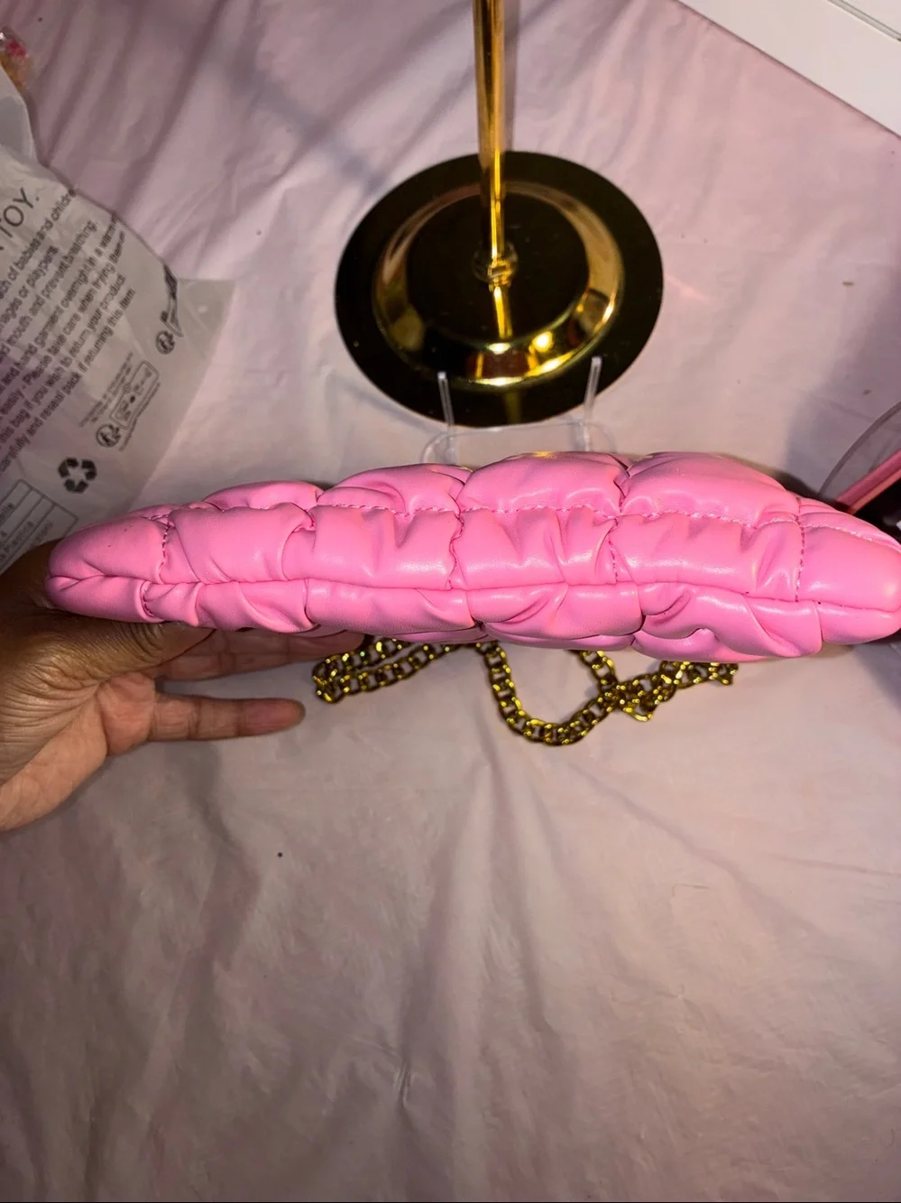 NWOT! Pink Quilted Wristlet Clutch with Gold Chain Strap